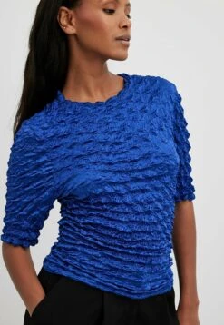 NA-KD Strukturiertes- T-Shirt Con Stampa - Cobolt