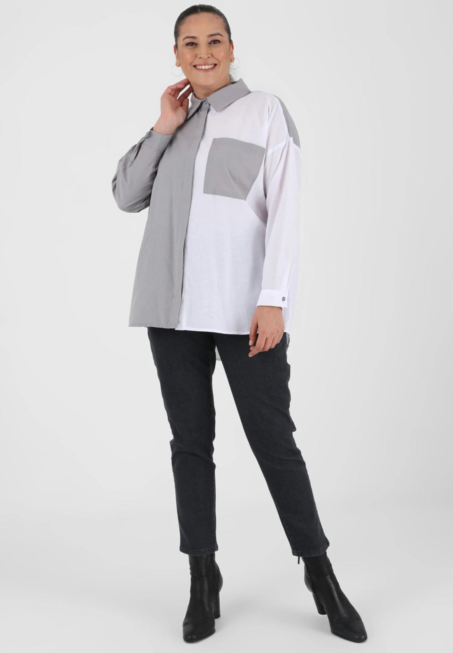 Point Collar Alia - Camicia - Grey/White 1 Point Collar Alia - Camicia - Grey/White