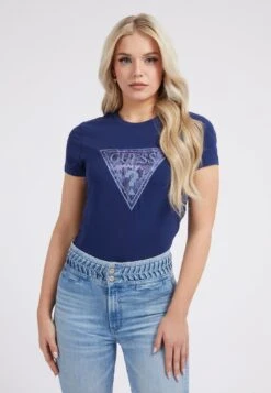 Guess Strass-Logo-Dreieck - T-Shirt Con Stampa - Himmelblau