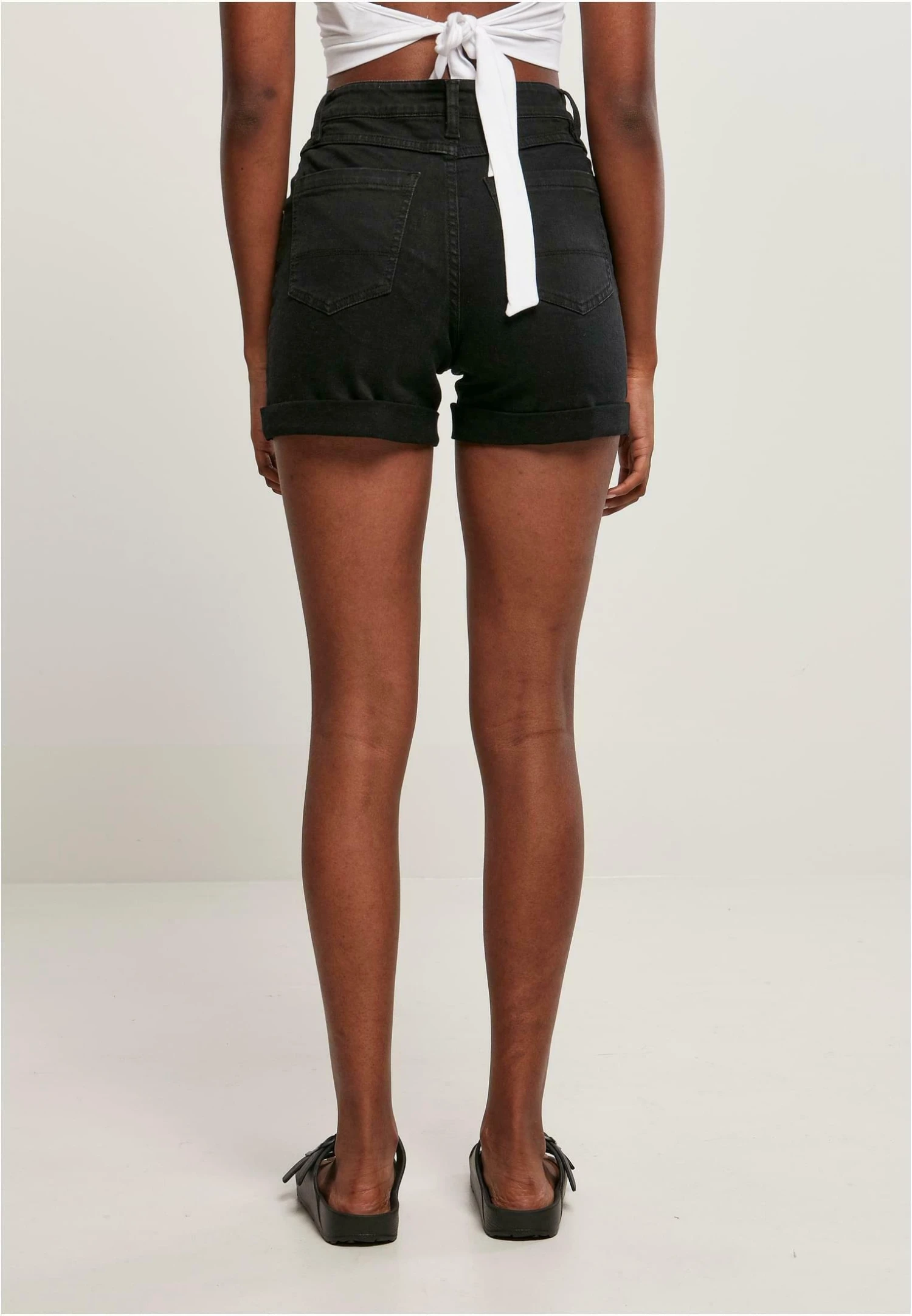 URBAN CLASSICS Ladies Organic Stretch Denim 5 Pocket Shorts - Shorts Di Jeans - Black 4 URBAN CLASSICS Ladies Organic Stretch Denim 5 Pocket Shorts - Shorts Di Jeans - Black - immagine 4