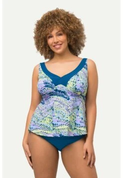 Ulla Popken Tankini, Wellenmuster, Softcups, V-Ausschnitt, RaffbänderCostume Da BagnoTinten Blau Donna Moda Mare UP181G0G3-K11