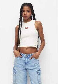 PULL & BEAR Embroidered Summer TankTopWhite Donna T-shirt E Top PUC21D2E0-A11