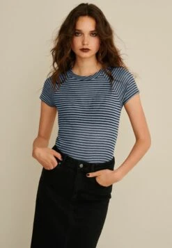 Next Short Sleeve Raglan T-ShirtT-Shirt Con StampaNavy Blue Stripe Donna T-shirt E Top NX321D1K9-K11